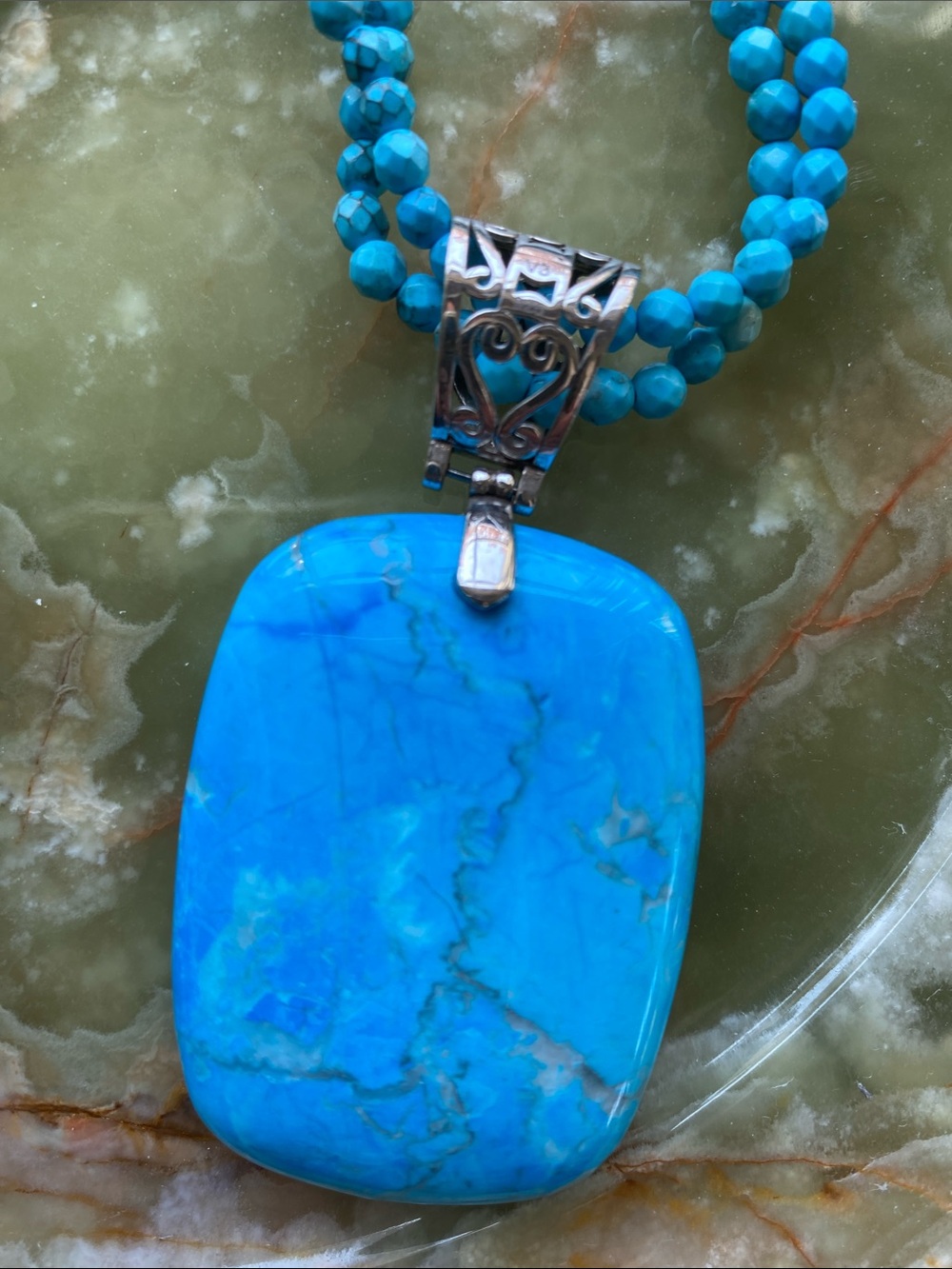 Turquoise Bead Necklace with Pendant - Picture 2 of 5